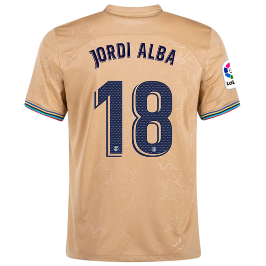 Nike Barcelona Jordi Alba Away Jersey w/ La Liga Patch 22/23 (Club Gold)
