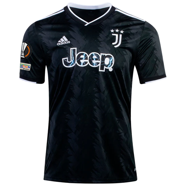 adidas Juventus Vlahovic Away Jersey w/ Europa League Patches 22/23 (Black/White/Carbon)