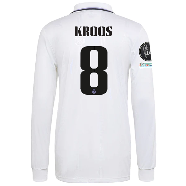 adidas Real Madrid Home Toni Kroos Long Sleeve Jersey w/ Champions League Patches 22/23 (White)