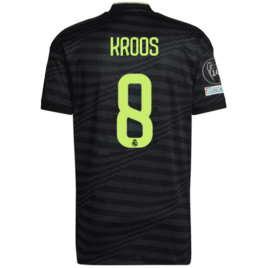 adidas Real Madrid Toni Kroos Third Jersey w/ Champions League Patches 22/23 (Black/Lime)