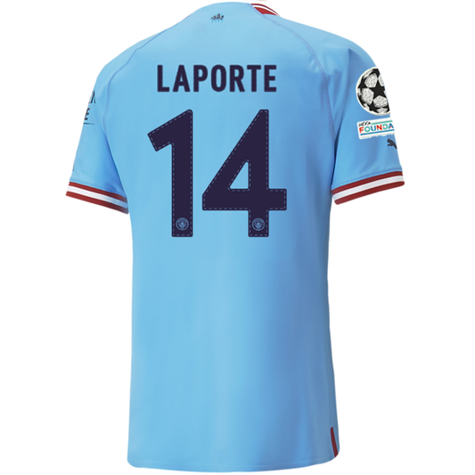 Puma Manchester City Authentic Aymeric Laporte Home Jersey w/ Champions League Patches 22/23 (Team Light Blue/Intense Red)