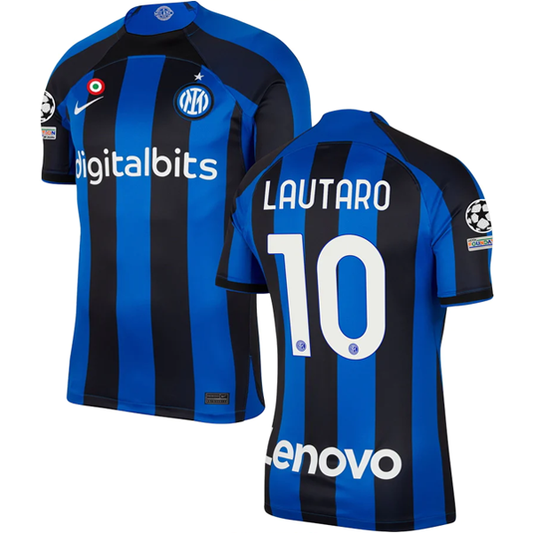 Nike Inter Milan Lautaro Martinez Home Jersey w/ Champions League Patches 22/23 (Lyon Blue/Black)