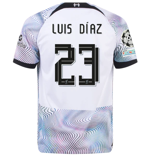 Nike Liverpool Luis Diaz Away Jersey w/ Champions League Patches 22/23 (White/Black)