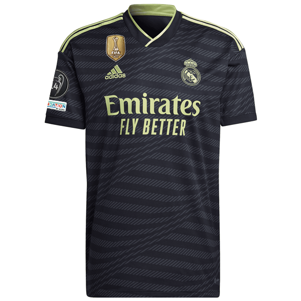 adidas Real Madrid Karim Benzema Third Jersey w/ Champions League Patches 22/23 (Black/Lime)