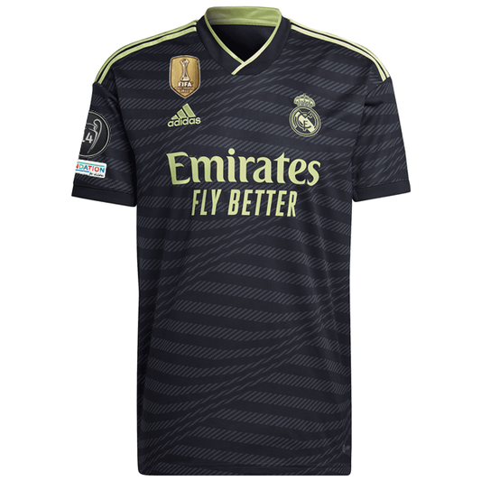 adidas Real Madrid Third Jersey w/ Champions League Patches 22/23 (Black/Lime)