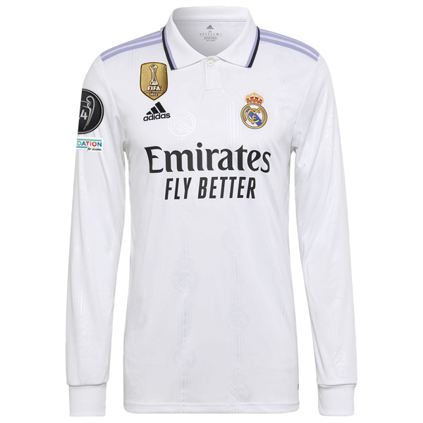 adidas Real Madrid Home David Alaba Long Sleeve Jersey w/ Champions League Patches 22/23 (White)