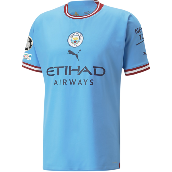 Puma Manchester City Authentic Nathan Ake Home Jersey w/ Champions League Patches 22/23 (Team Light Blue/Intense Red)