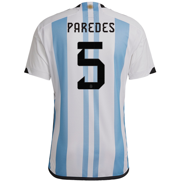 adidas Men's Argentina Leandro Paredes Home Jersey w/ Copa America Champion Patch 22/23 (White/Team Light Blue)