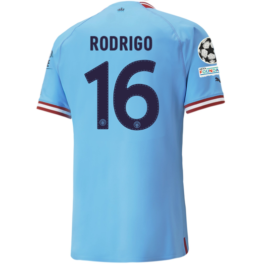 Puma Manchester City Authentic Rodrigo Home Jersey w/ Champions League Patches 22/23 (Team Light Blue/Intense Red)