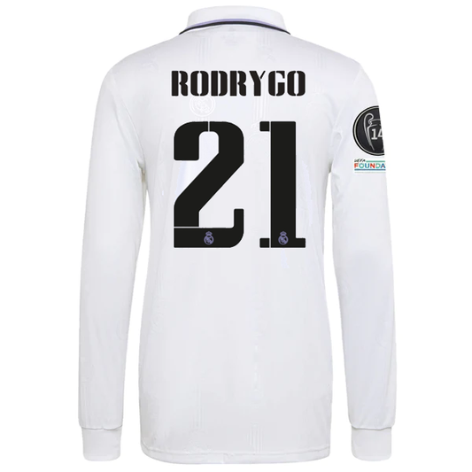 adidas Real Madrid Home Rodrygo Long Sleeve Jersey w/ Champions League Patches 22/23 (White)