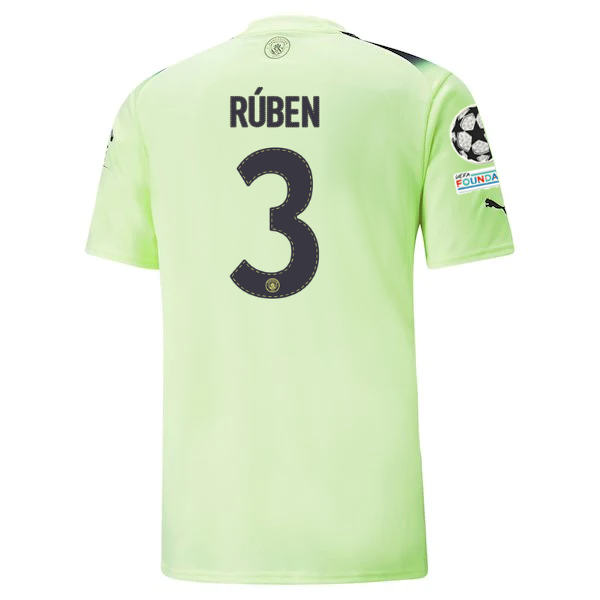 Puma Manchester City Ruben Dias Third Jersey w/ Champions League Patches 22/23 (Fizzy Light/Parisian Night)