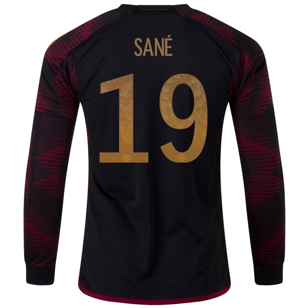 adidas Germany Leroy Sane Away Long Sleeve Jersey 22/23 (Black/Burgundy)