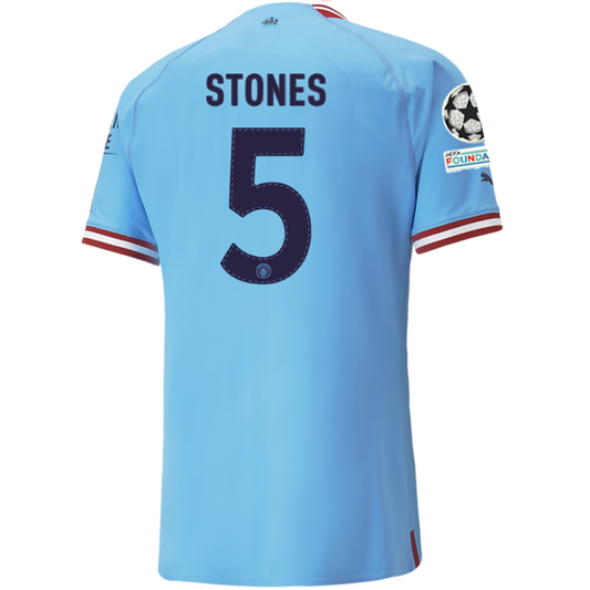 Puma Manchester City Authentic John Stones Home Jersey w/ Champions League Patches 22/23 (Team Light Blue/Intense Red)
