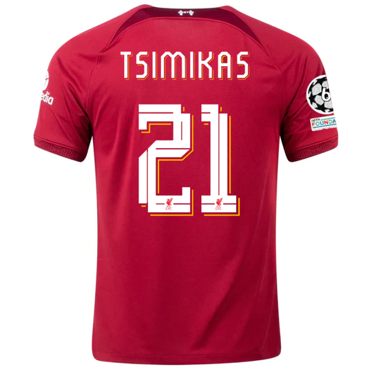 Products Nike Liverpool Konstantinos Tsimikas Home Jersey w/ Champions League Patches 22/23 (Tough Red/Team Red)