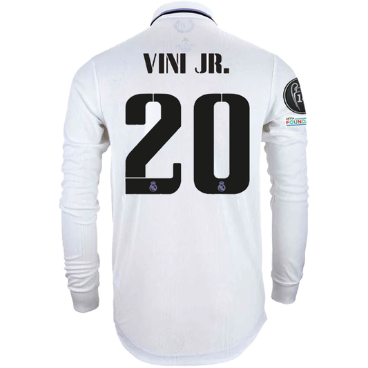 adidas Real Madrid Authentic Vinicius Jr. Long Sleeve Home Jersey w/ Champions League  Patches 22/23 (White)