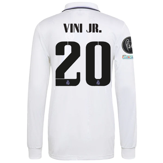 adidas Real Madrid Home Vinicius Jr. Long Sleeve Jersey w/ Champions League Patches 22/23 (White)