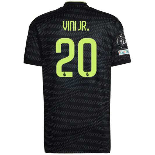 adidas Real Madrid Vini Jr. Third Jersey w/ Champions League Patches 22/23 (Black/Lime)