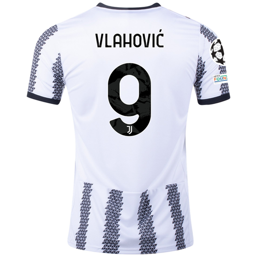 adidas Juventus Dusan Vlahovic Home Jersey w/ Champions League Patches 22/23 (White/Black)