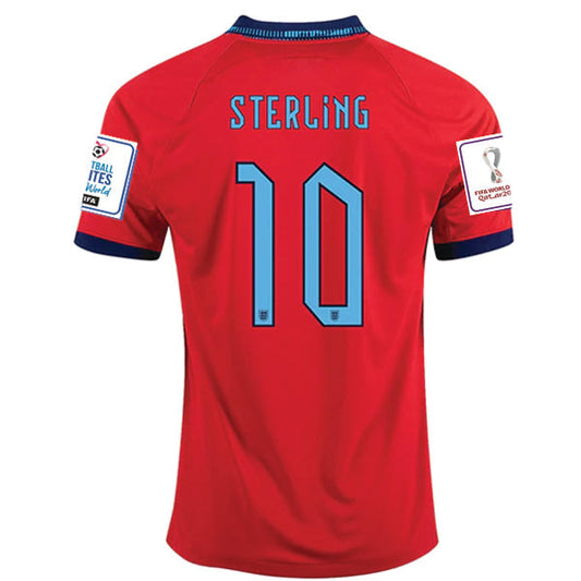 Nike England Raheem Sterling Away Jersey 22/23 w/ World Cup 2022 Patches (Challenge Red/Blue Void)