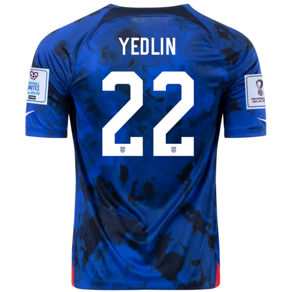 Nike United States Deandre Yedlin Away Jersey 22/23 w/ World Cup 2022 Patches (Bright Blue/White)