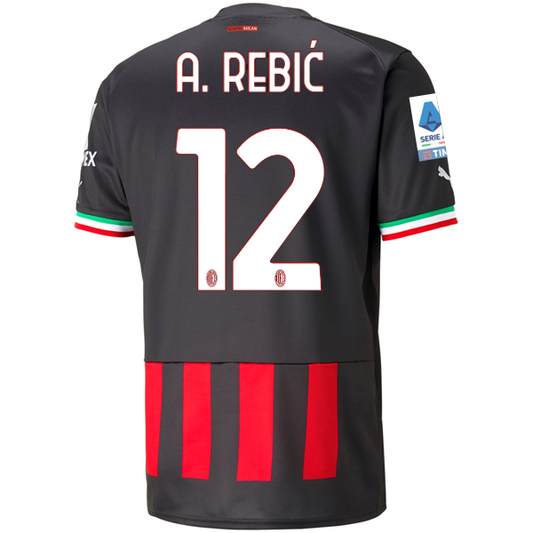 Puma AC Milan Ante Rebic Home Jersey w/ Scudetto + Serie A Patch 22/23 (Puma Black/Tango Red)