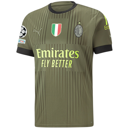 Puma AC Milan Third Jersey w/ Scudetto + Champions League Patches 22/23 (Dark Green Moss/Spring Moss)