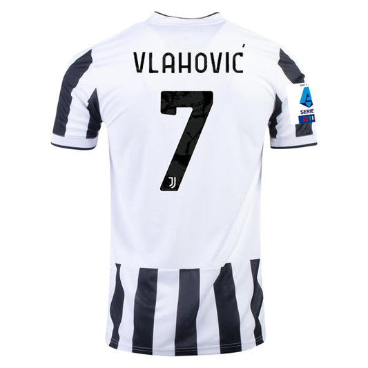 adidas Juventus Vlahovic Home Jersey w/ Serie A Patches 21/22 (White/Black)