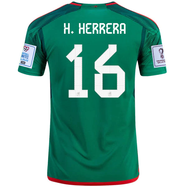 Adidas Mexico Hector Herrera Home Jersey w/ World Cup 2022 Patches 22/23 (Vivid Green)