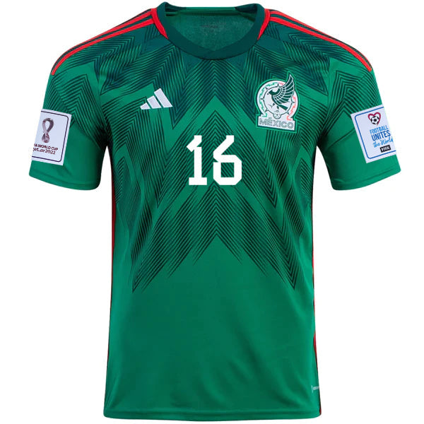 Adidas Mexico Hector Herrera Home Jersey w/ World Cup 2022 Patches 22/23 (Vivid Green)