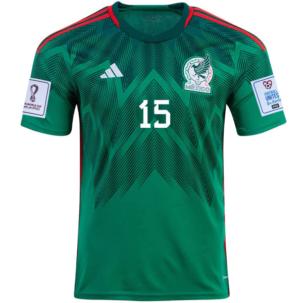 Adidas Mexico Hector Moreno Home Jersey w/ World Cup 2022 Patches 22/23 (Vivid Green)