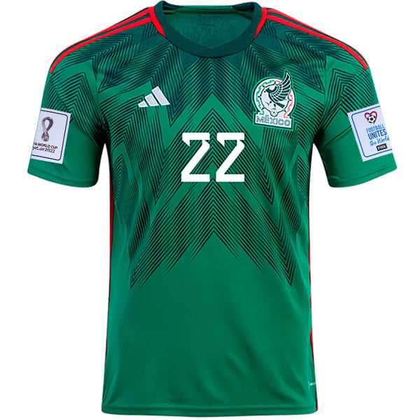 Adidas Mexico Irving Lozano Home Jersey w/ World Cup 2022 Patches 22/23 (Vivid Green)