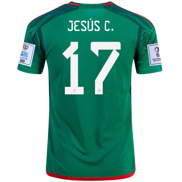 Adidas Mexico Jesus Corona Home Jersey w/ World Cup 2022 Patches 22/23 (Vivid Green)