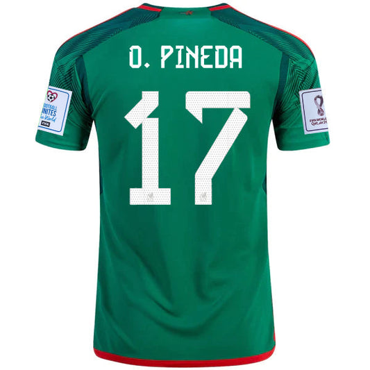 Adidas Mexico Orbelin Pineda Home Jersey w/ World Cup 2022 Patches 22/23 (Vivid Green)