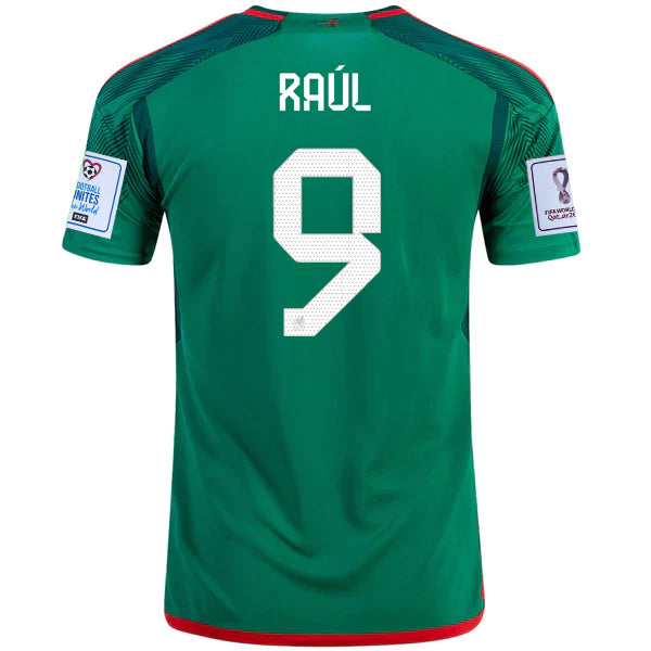 Adidas Mexico Raul Jimenez Home Jersey w/ World Cup 2022 Patches 22/23 (Vivid Green)