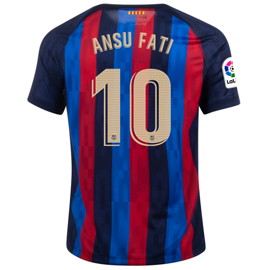 Nike Barcelona Ansu Fati Home Jersey w/ La Liga Patch 22/23 (Obsidian/Sesame)