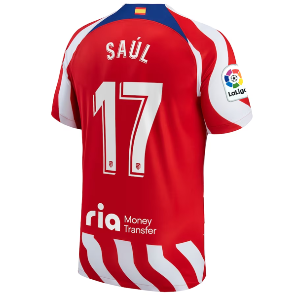 Nike Atletico Madrid Saúl Home Jersey w/ La Liga Patch 22/23 (White/Red/Deep Royal Blue)