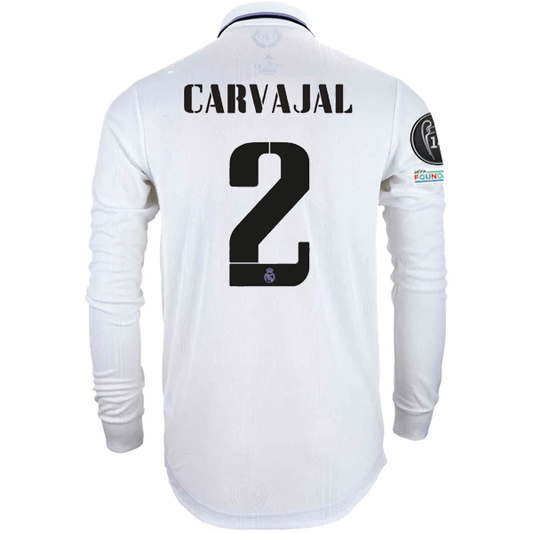 adidas Real Madrid Authentic Dani Carvajal Long Sleeve Home Jersey w/ Champions League Patches 22/23 (White)