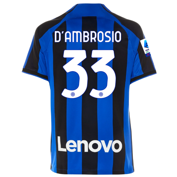 Nike Inter Milan D'Ambrosio Home Jersey w/ Serie A + Copa Italia Patches 22/23 (Lyon Blue/Black)