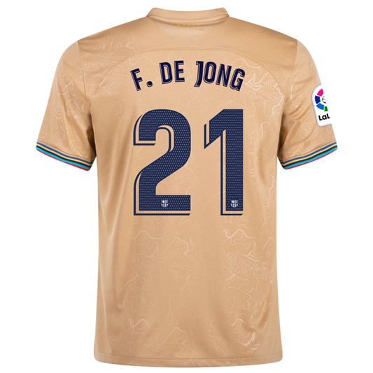 Nike Barcelona Frenkie De Jong Away Jersey w/ La Liga Patch 22/23 (Club Gold)