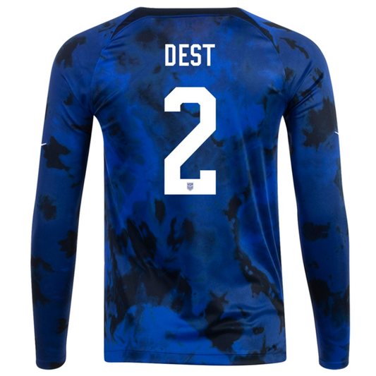 Nike United States Sergino Dest Long Sleeve Away Jersey 22/23 (Bright Blue/White)