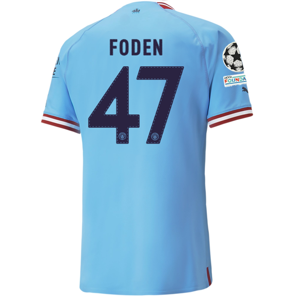 Puma Manchester City Authentic Phil Foden Home Jersey w/ Champions League Patches 22/23 (Team Light Blue/Intense Red)