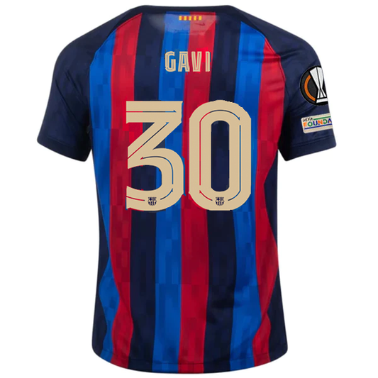 Nike Barcelona Gavi Home Jersey w/ Europa League Patches 22/23 (Obsidian/Sesame)