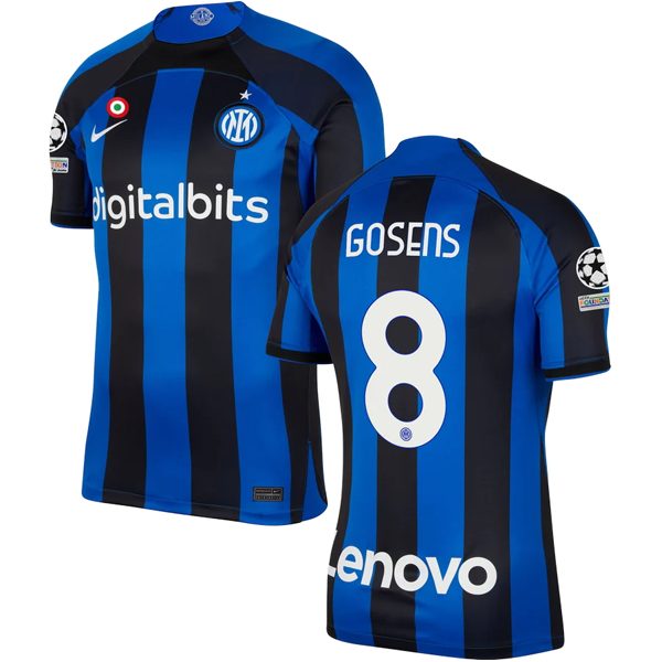 Nike Inter Milan Gosens Home Jersey w/ Champions League Patches 22/23 (Lyon Blue/Black)