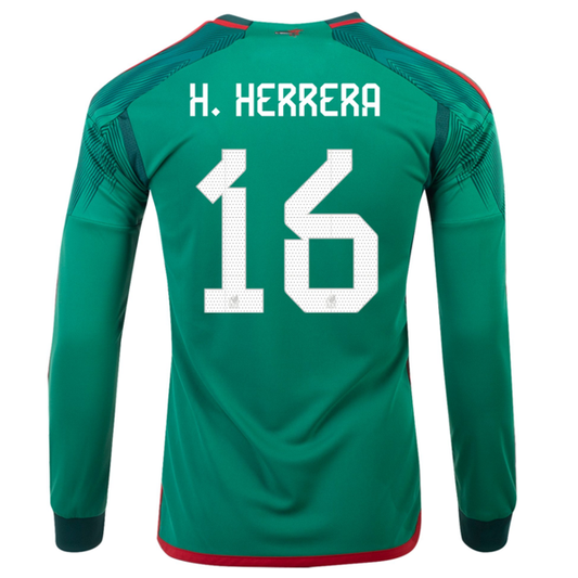 adidas Mexico Hector Herrera Home Long Sleeve Jersey 22/23 (Vivid Green)