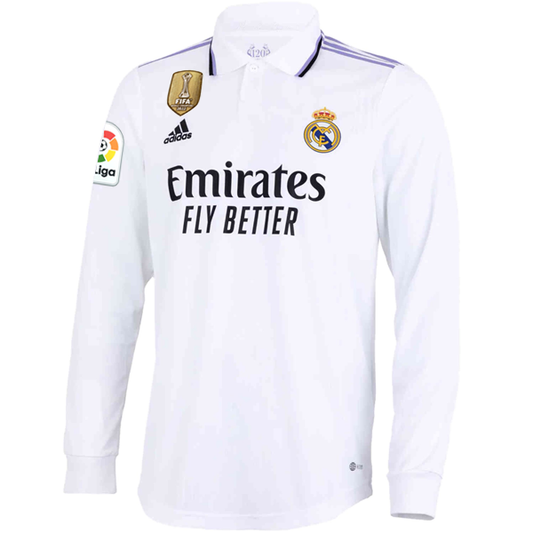 adidas Real Madrid Authentic Long Sleeve Home Jersey w/ La liga Patch 22/23 (White)