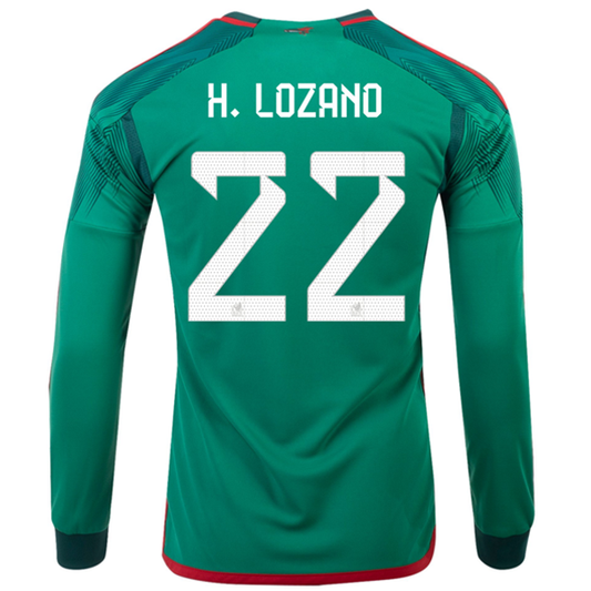 adidas Mexico Hirving Lozano Home Long Sleeve Jersey 22/23 (Vivid Green)