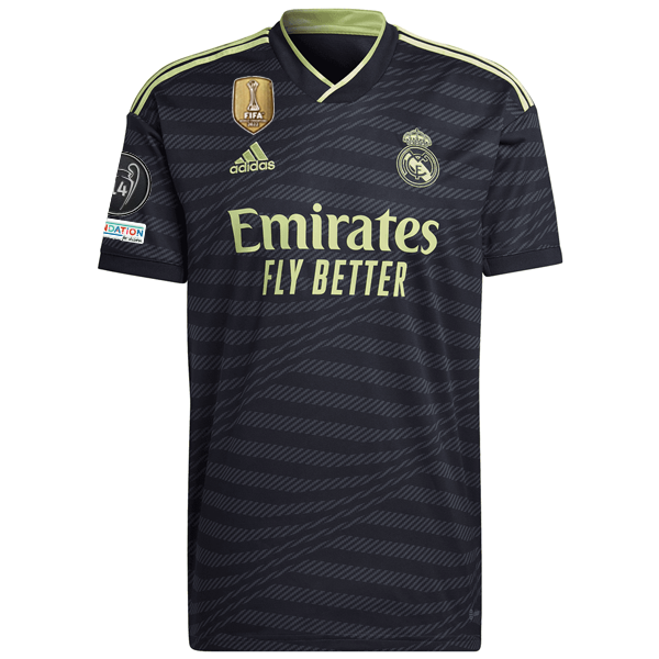 adidas Real Madrid Toni Kroos Third Jersey w/ Champions League Patches 22/23 (Black/Lime)