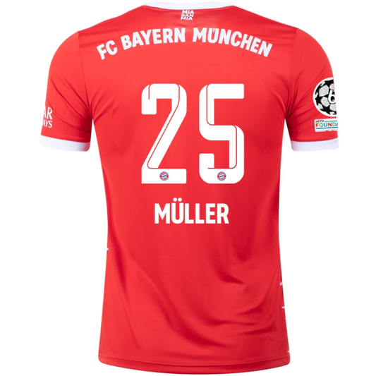 adidas Bayern Munich Thomas Muller Home Jersey w/ Champions League Patches 22/23 (Red/White)