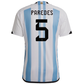 adidas Men's Argentina Leandro Paredes Home Jersey w/ Copa America Champion Patch 22/23 (White/Team Light Blue)