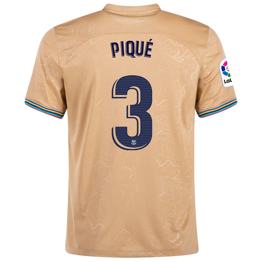 Nike Barcelona Gerard Pique Away Jersey w/ La Liga Patch 22/23 (Club Gold)